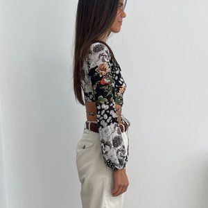 Superdown Paisley Bell Sleeve Crop Wrap Top
